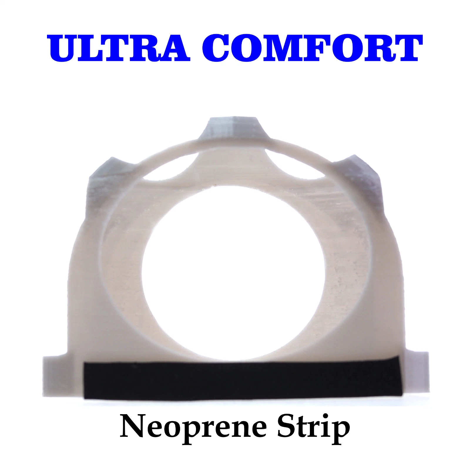 Neoprene comfort strip on the underside of the shield